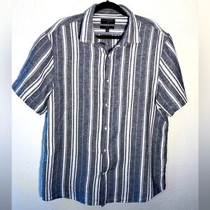 Banana Republic Slim Fit Mens XL Gray & Blue Striped Linen Casual Preppy Shirt